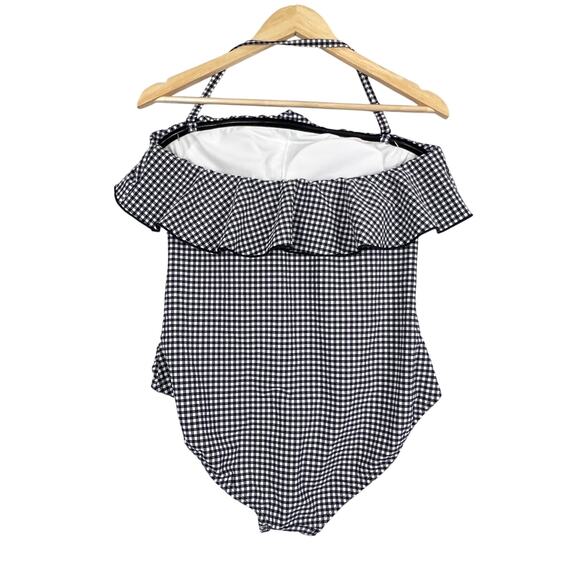 Kona Sol Gingham Ruffled Neck Multi Strap Padded Ruched One Piece Swim Suit L - Picture 3 of 14